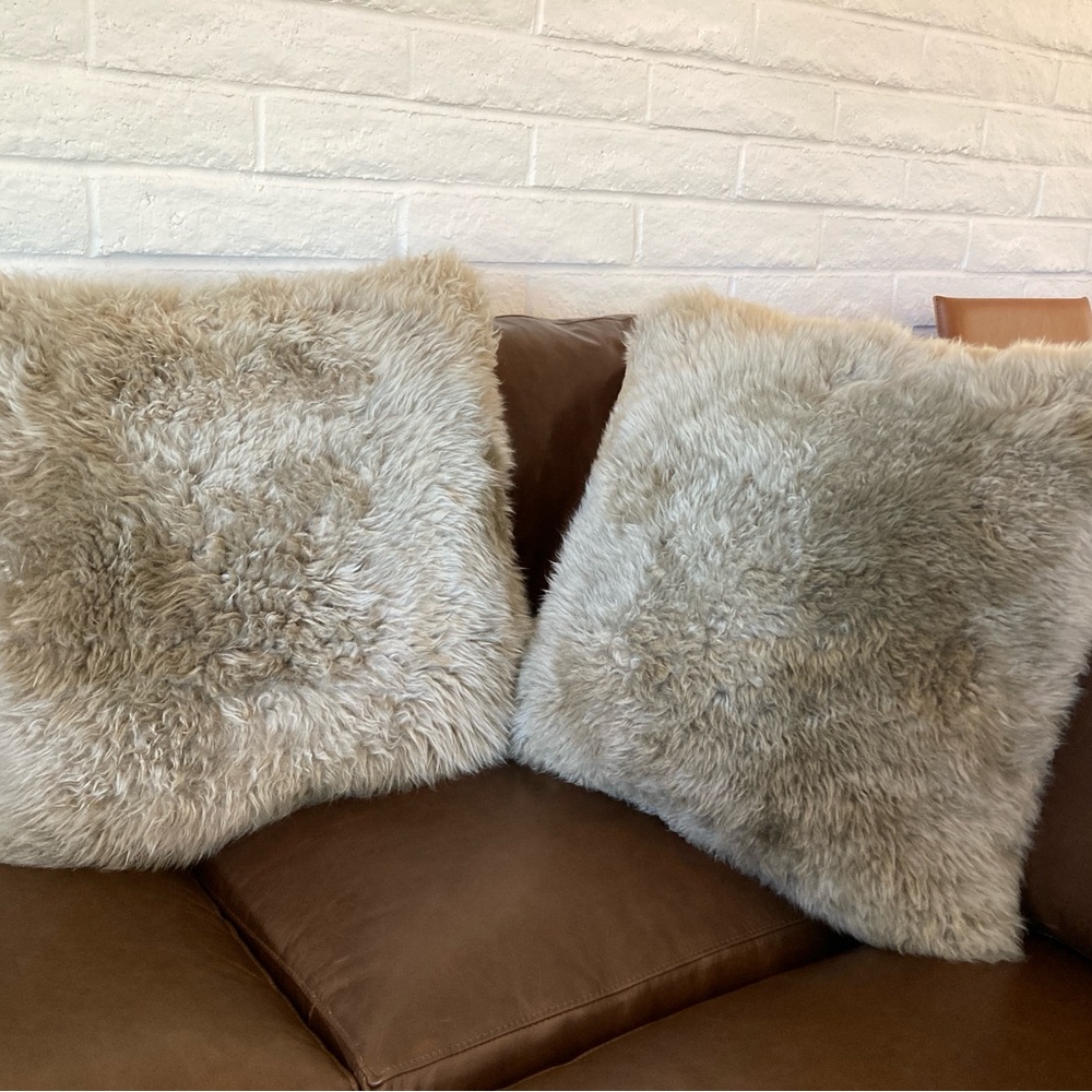 Set of 2 Shearling Wool Accent Pillows